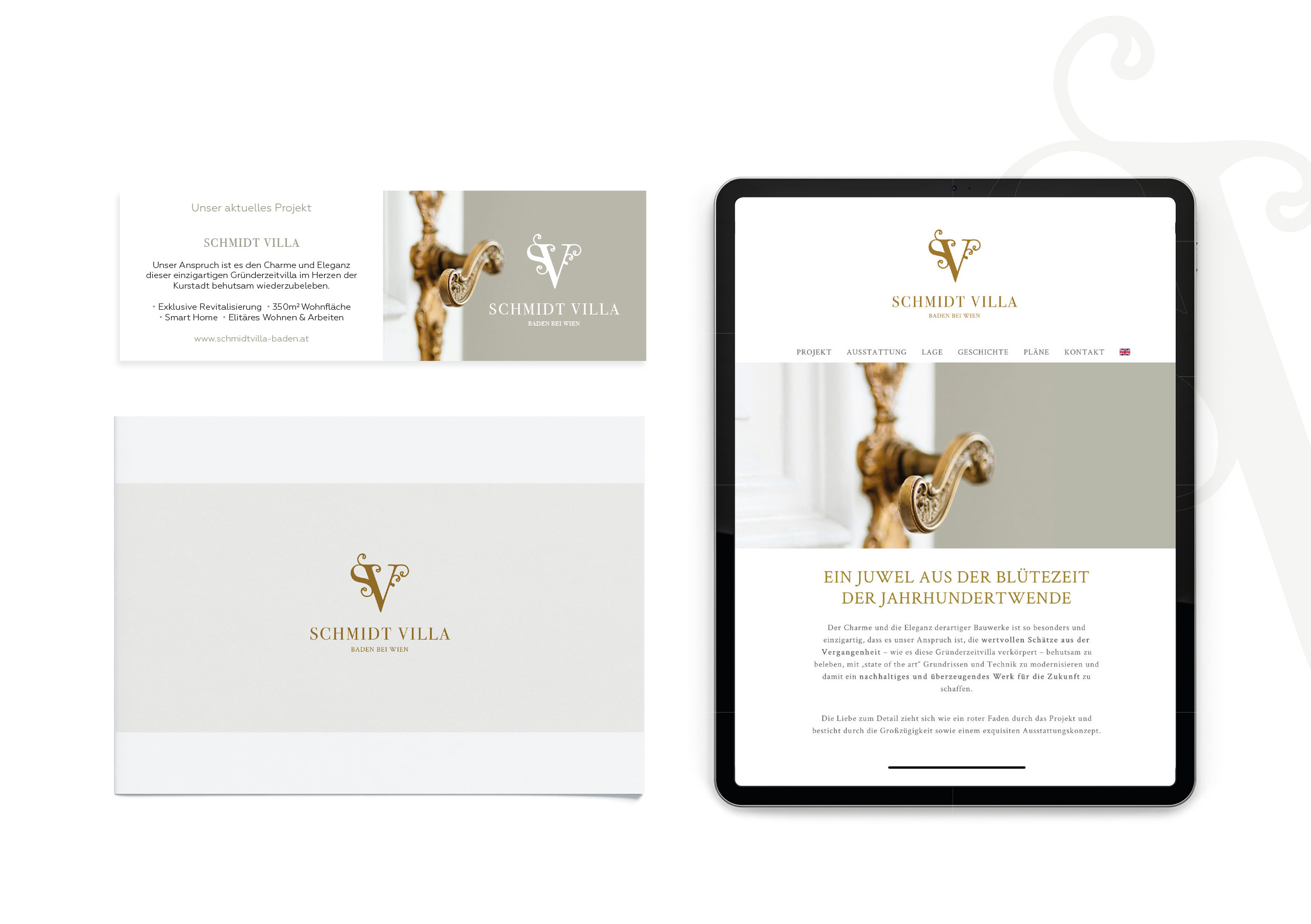 Schmidt Villa business cards, folder and website